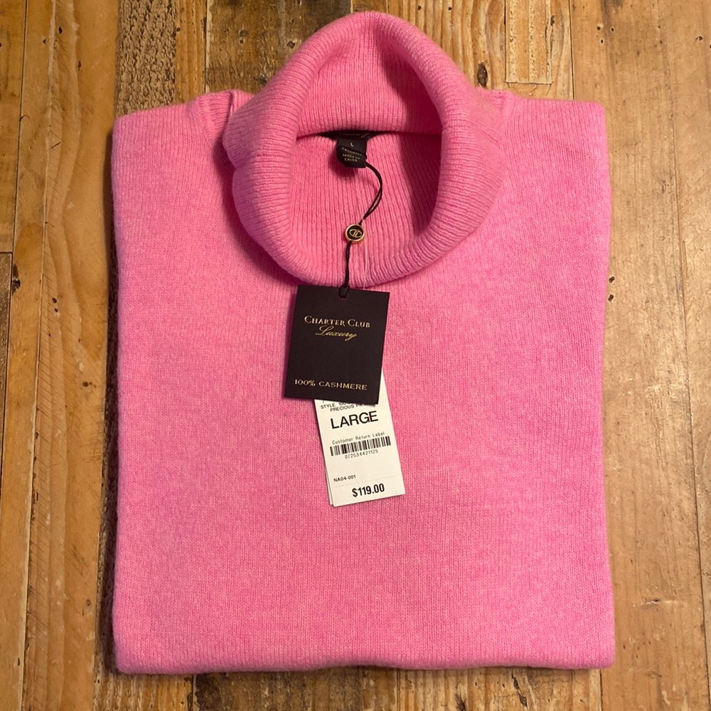 Brand new Charter Club 100% cashmere turtle neck sweater Size L in precious pink